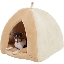 Best Pet Supplies Fleece Tent Covered Cat & Dog Bed, Tan -Dog Supplies 107132 PT3. AC SS1800 V1566250841