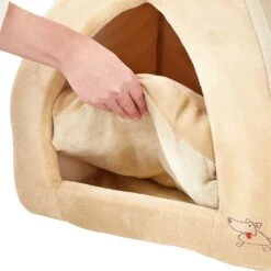 Best Pet Supplies Fleece Tent Covered Cat & Dog Bed, Tan -Dog Supplies 107132 PT6. AC SS1800 V1566250847