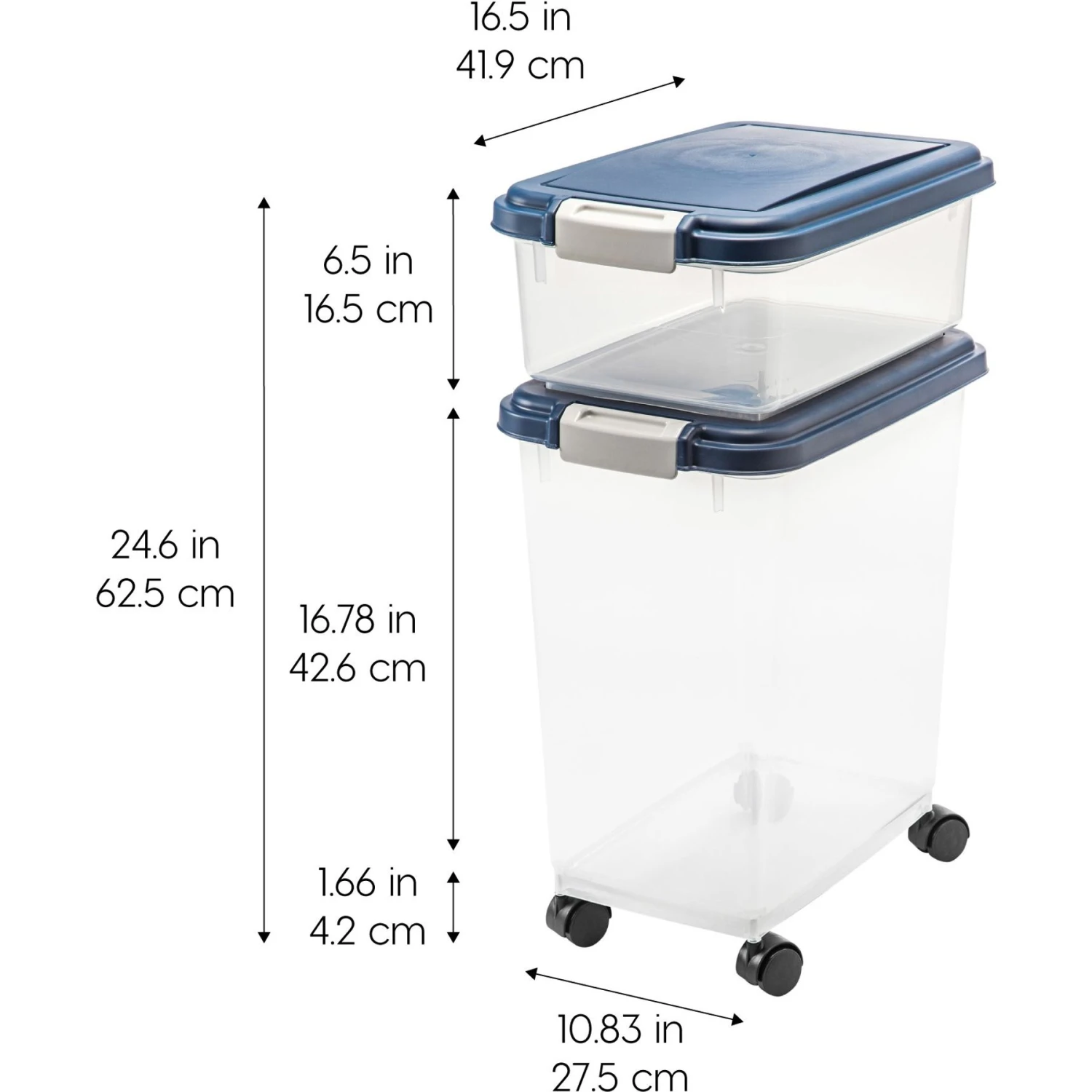 IRIS USA 2-Piece WeatherPro Airtight Stackable Dog Cat & Bird Food Pet Food Storage Container Combo & Treat Box, Navy, 35-lb 5 IRIS USA 2-Piece WeatherPro Airtight Stackable Dog Cat & Bird Food Pet Food Storage Container Combo & Treat Box, Navy, 35-lb - Image 3