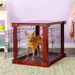 Merry Products Double Door Furniture Style Dog Crate, Mahogany