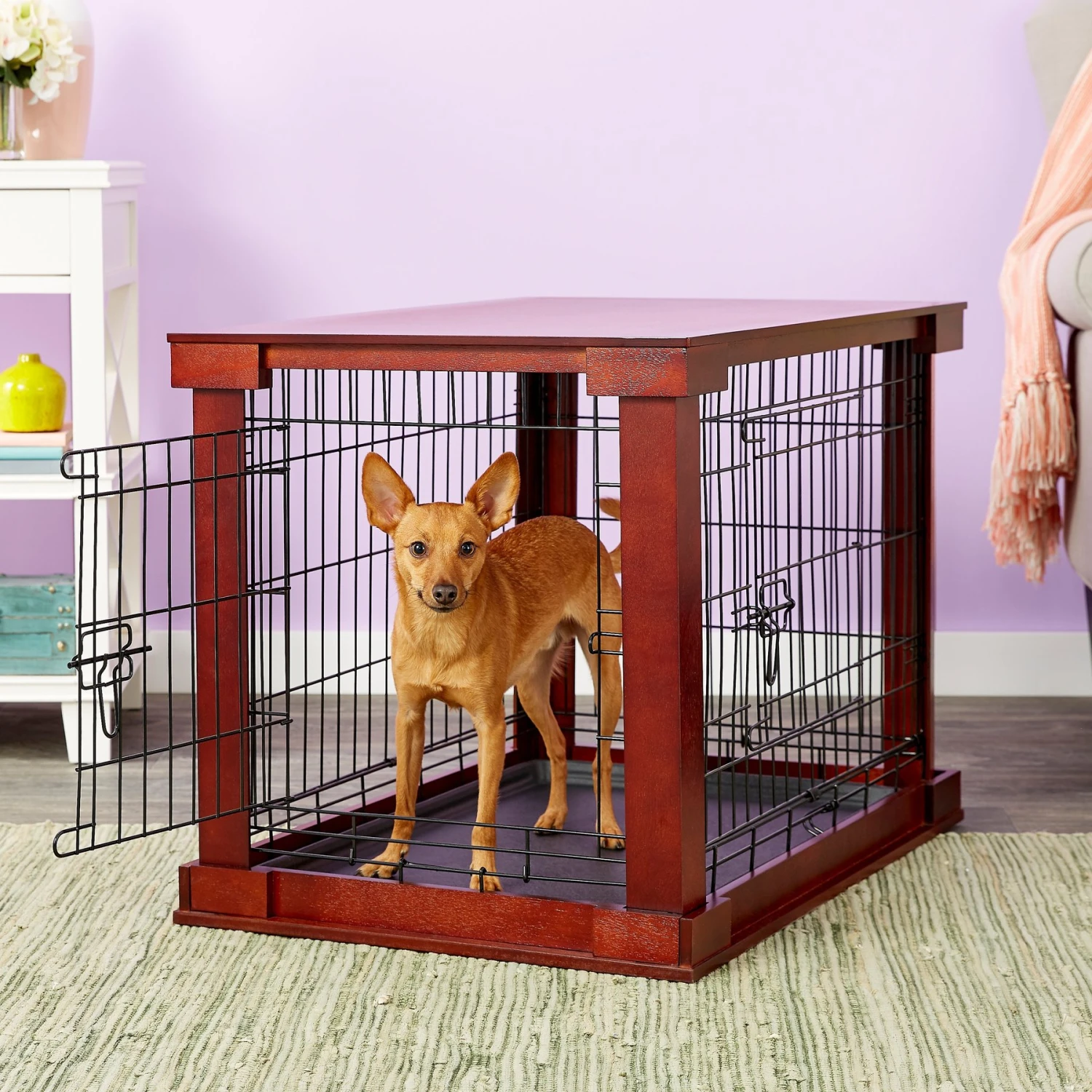 Merry Products Double Door Furniture Style Dog Crate, Mahogany 3 Merry Products Double Door Furniture Style Dog Crate, Mahogany