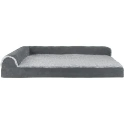 FurHaven Two Tone Faux Fur & Suede Deluxe Chaise Cooling Gel Dog & Cat Bed With Removable Cover -Dog Supplies 176048 PT2. AC SS1800 V1601483493