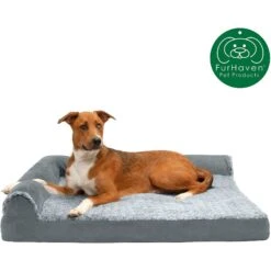 FurHaven Two Tone Faux Fur & Suede Deluxe Chaise Cooling Gel Dog & Cat Bed With Removable Cover -Dog Supplies 176048 PT3. AC SS1800 V1601484054