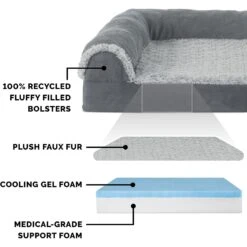 FurHaven Two Tone Faux Fur & Suede Deluxe Chaise Cooling Gel Dog & Cat Bed With Removable Cover -Dog Supplies 176048 PT5. AC SS1800 V1601487969