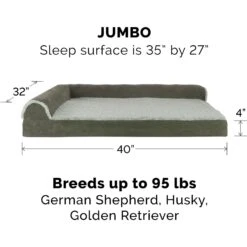 FurHaven Two-Tone Deluxe Chaise Memory Top Cat & Dog Bed With Removable Cover -Dog Supplies 176268 PT4. AC SS1800 V1667228571