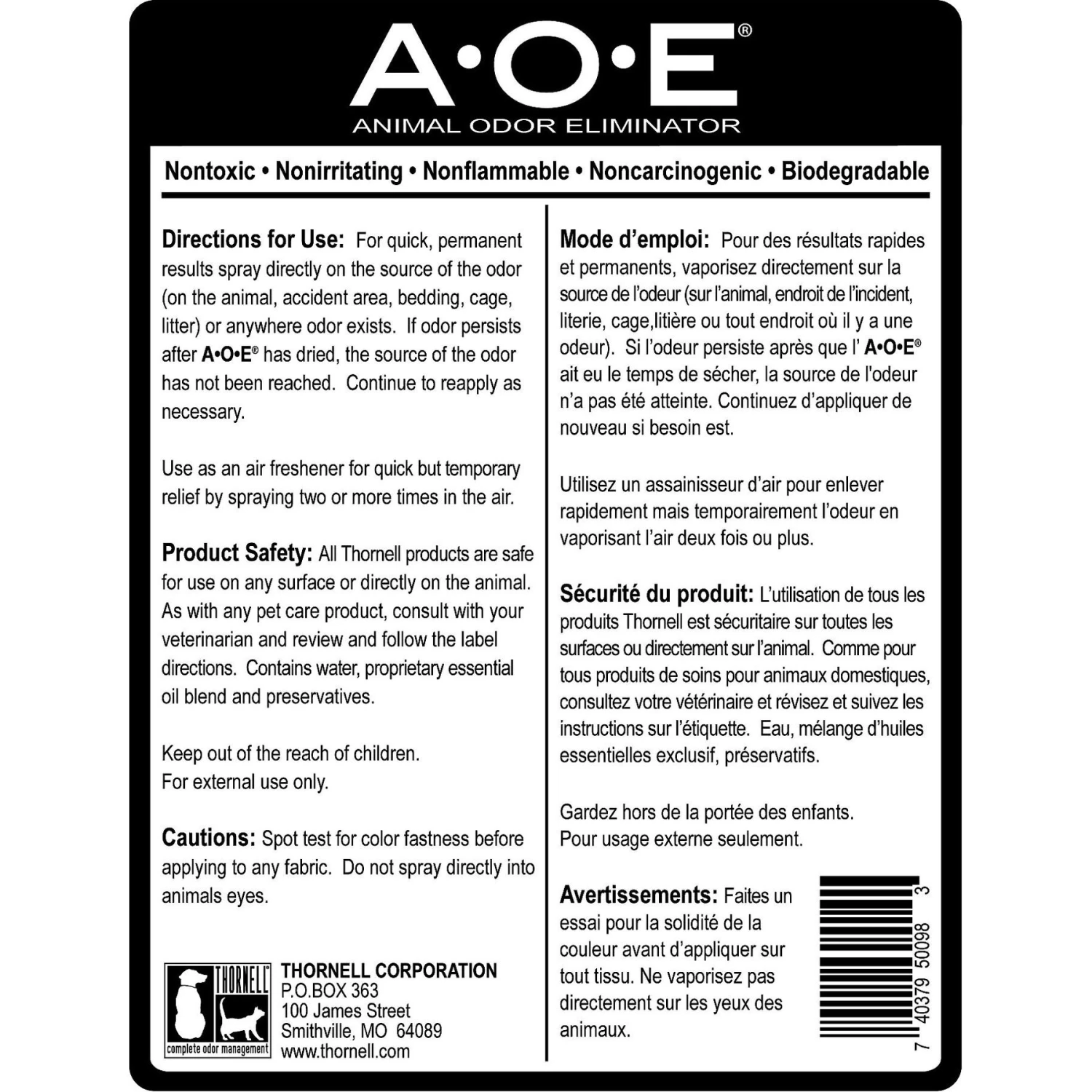 Thornell A.O.E Animal Odor Eliminator Spray 4 Thornell A.O.E Animal Odor Eliminator Spray - Image 2