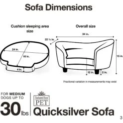 Enchanted Home Pet Quicksilver Sofa Cat & Dog Bed With Removable Cover, Medium, Silver -Dog Supplies 180292 PT3. AC SS1800 V1563226180