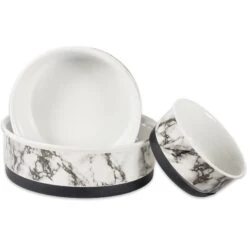Bone Dry Non-Skid White Marble Ceramic Dog & Cat Bowl Set -Dog Supplies 185447 PT5. AC SS1800 V1599182465