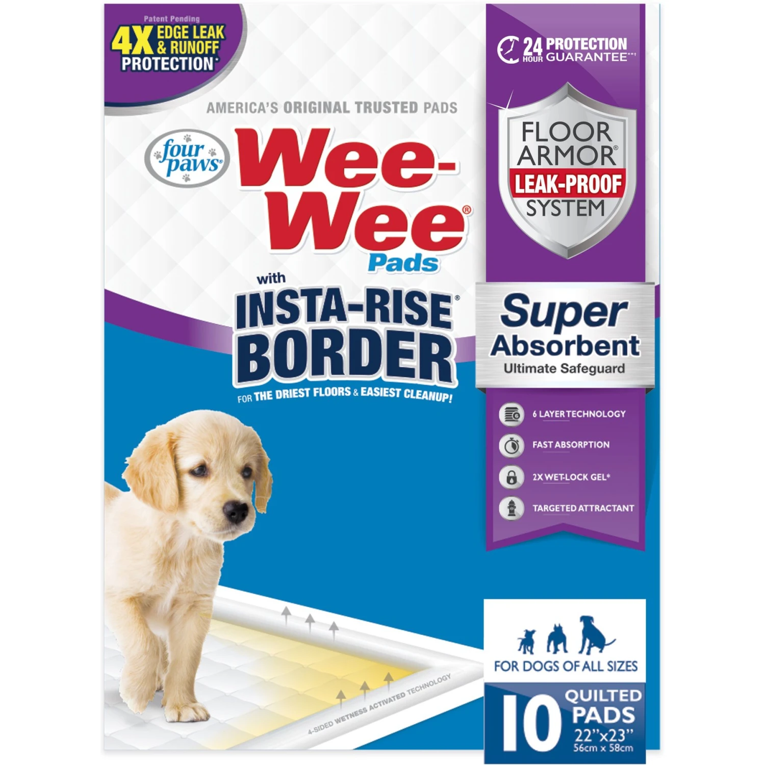 Four Paws Wee-Wee Super Absorbent Dog Pee Pads With Insta-Rise Border 3 Four Paws Wee-Wee Super Absorbent Dog Pee Pads With Insta-Rise Border