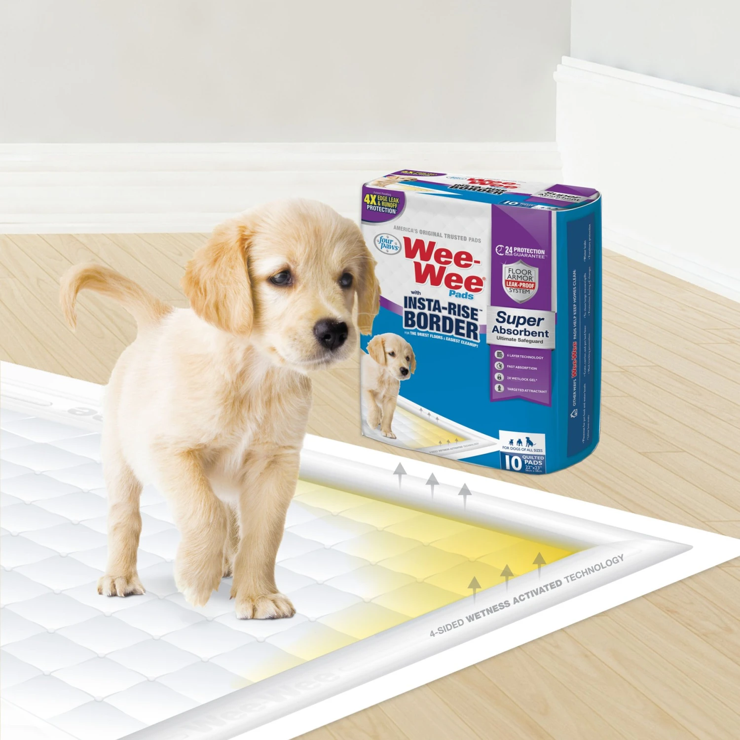 Four Paws Wee-Wee Super Absorbent Dog Pee Pads With Insta-Rise Border 8 Four Paws Wee-Wee Super Absorbent Dog Pee Pads With Insta-Rise Border - Image 6