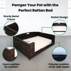 Iconic Pet Rattan Rectangular Sofa Cat & Dog Bed With Removable Cover, Espresso -Dog Supplies 192464 PT4. AC SS1800 V1568755945