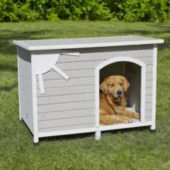 MidWest Eillo Folding Outdoor Wood Dog House, Beige -Dog Supplies 226370 PT1. AC SS1800 V1583958520