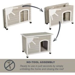 MidWest Eillo Folding Outdoor Wood Dog House, Beige -Dog Supplies 226370 PT2. AC SS1800 V1583958497