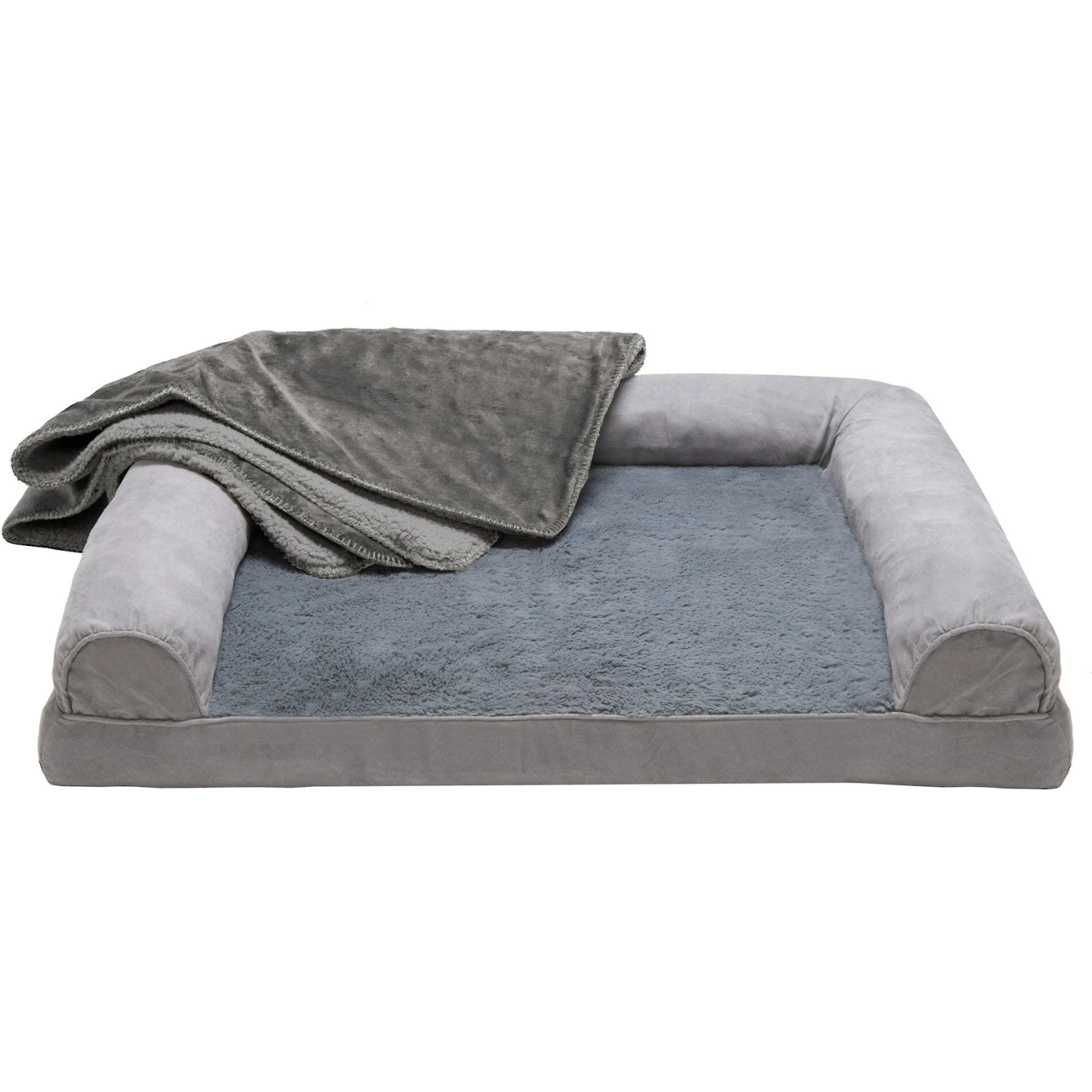 FurHaven Orthopedic Plush & Suede Sofa Dog & Cat Bed & Blanket, Gray, Large 4 FurHaven Orthopedic Plush & Suede Sofa Dog & Cat Bed & Blanket, Gray, Large - Image 2