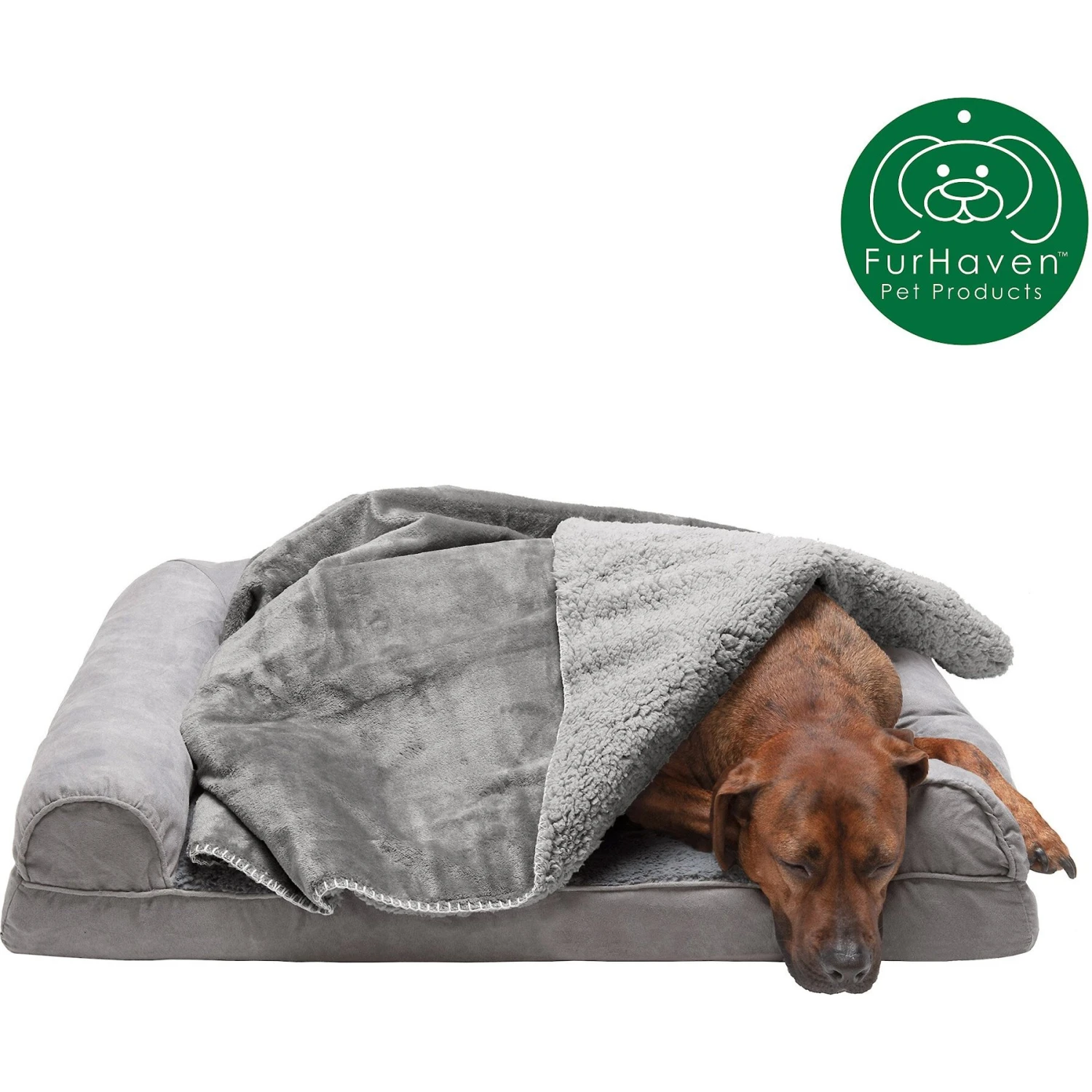 FurHaven Orthopedic Plush & Suede Sofa Dog & Cat Bed & Blanket, Gray, Large 5 FurHaven Orthopedic Plush & Suede Sofa Dog & Cat Bed & Blanket, Gray, Large - Image 3