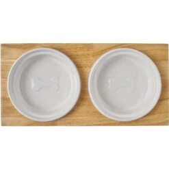 Frisco Ceramic Dog & Cat Double Diner With Elevated Wood Stand -Dog Supplies 256052 PT5. AC SS1800 V1615313559