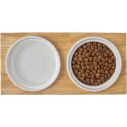 Frisco Ceramic Dog & Cat Double Diner With Elevated Wood Stand -Dog Supplies 256052 PT6. AC SS1800 V1615311469
