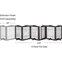 Unipaws 31.5-in 6 Panel Freestanding Wooden Wire Dog & Cat Gate, Espresso -Dog Supplies 263519 PT3. AC SS1800 V1607478158