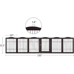 Unipaws 31.5-in 6 Panel Freestanding Wooden Wire Dog & Cat Gate, Espresso -Dog Supplies 263519 PT4. AC SS1800 V1607469740
