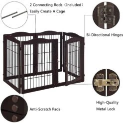 Unipaws 31.5-in 6 Panel Freestanding Wooden Wire Dog & Cat Gate, Espresso -Dog Supplies 263519 PT5. AC SS1800 V1607474867