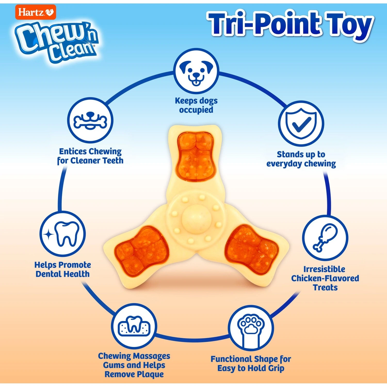 Hartz Chew 'n Clean Chew Chicken Flavored Tri-Point Dog Treat & Chew Toy 4 Hartz Chew 'n Clean Chew Chicken Flavored Tri-Point Dog Treat & Chew Toy - Image 2