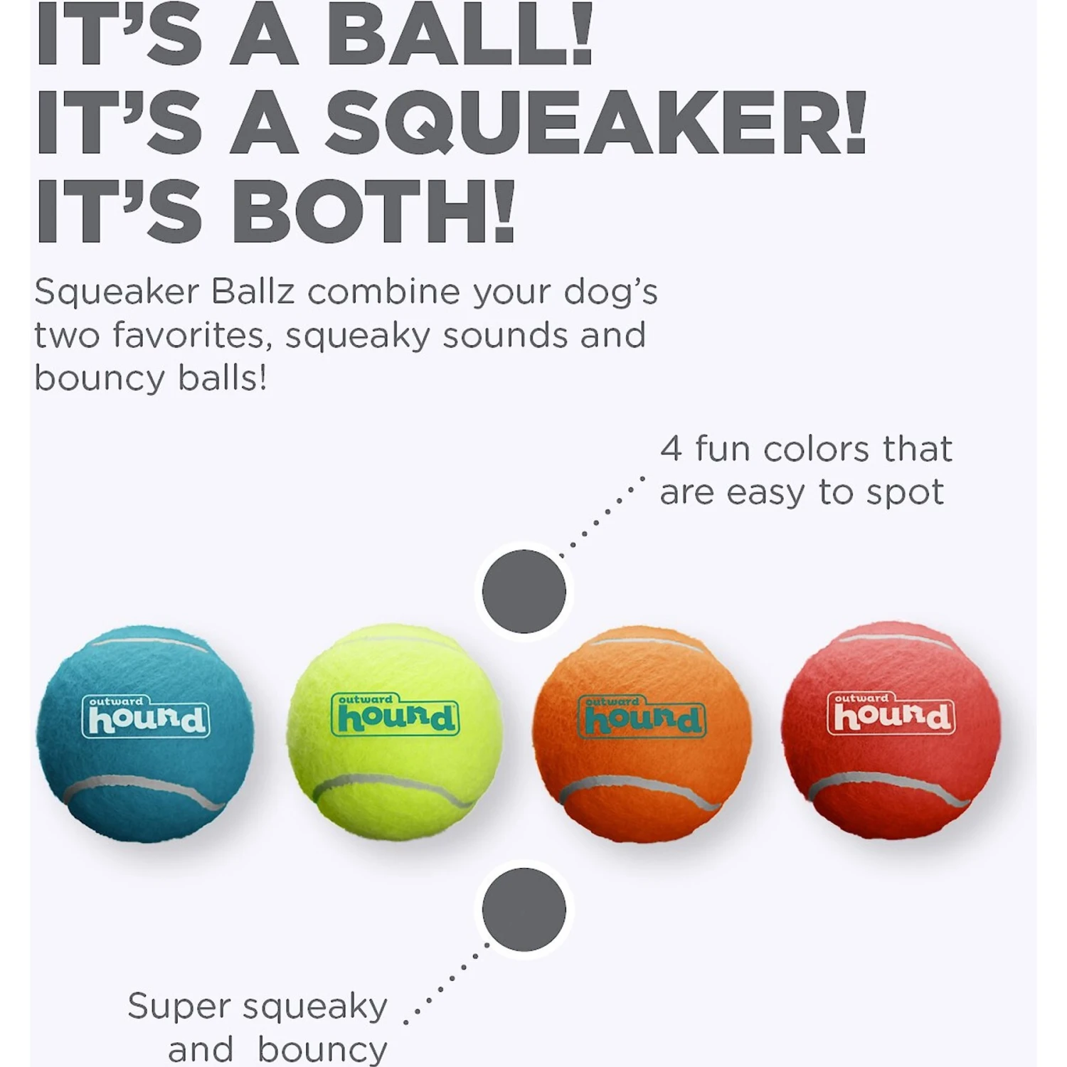 Outward Hound Squeaker Balls Large Dog Toys, 4 Count 4 Outward Hound Squeaker Balls Large Dog Toys, 4 Count - Image 2