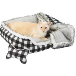 Frisco Buffalo Check Cuddler Pet Bed & Gift Set, Black & White -Dog Supplies 299397 PT2. AC SS1800 V1639093612