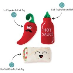 Pet Shop By Fringe Studio Hot & Spicy Small Dog Squeaky Plush Dog Toy, 3 Count -Dog Supplies 306643 PT2. AC SS1800 V1623286988