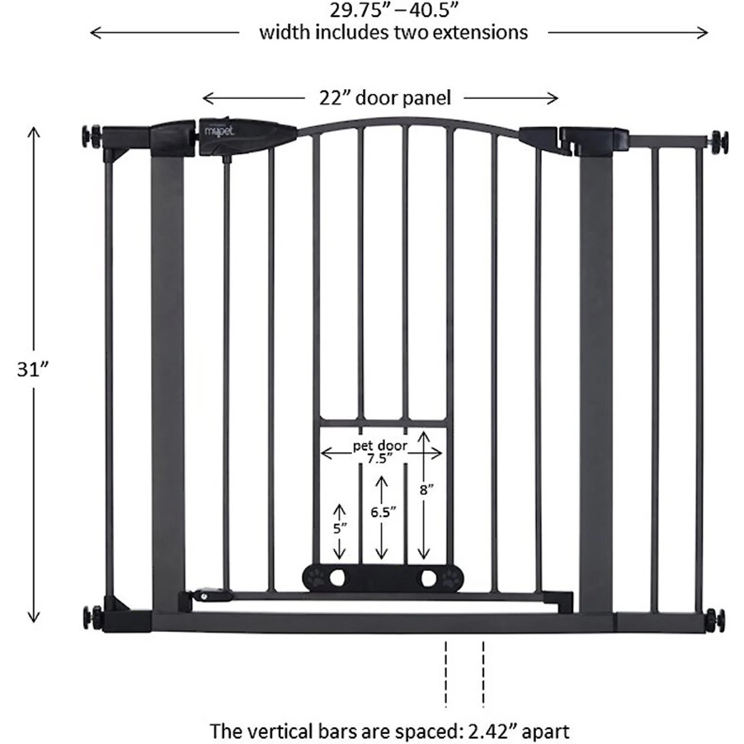 MyPet Wide Deco EasyPass Pet Gate, 30" High - Graphite 9 MyPet Wide Deco EasyPass Pet Gate, 30" High - Graphite - Image 7