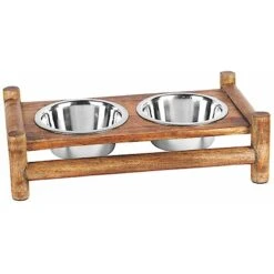 Advance Pet Product Log Cabin Wooden Double Diner & Stainless Steel Dog Bowls