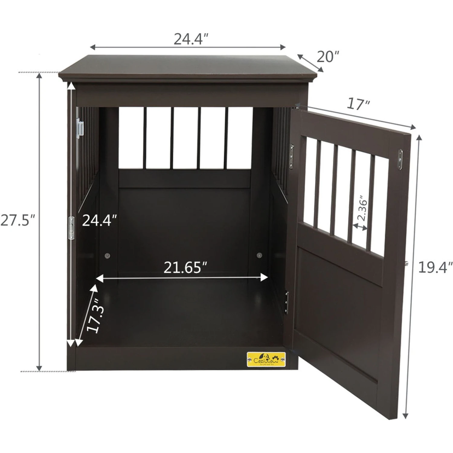 Coziwow By Jaxpety Single Door Furniture Style Wooden Dog Crate & End Table, Brown 5 Coziwow By Jaxpety Single Door Furniture Style Wooden Dog Crate & End Table, Brown - Image 3