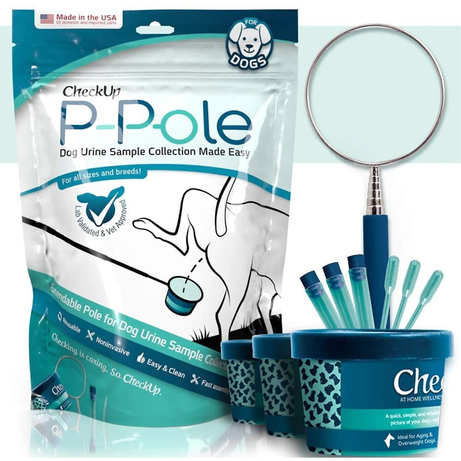 CheckUp P-Pole Telescopic Pole, Cups, Pipettes & Vials Dog Urine Collection Pack 3 CheckUp P-Pole Telescopic Pole, Cups, Pipettes & Vials Dog Urine Collection Pack