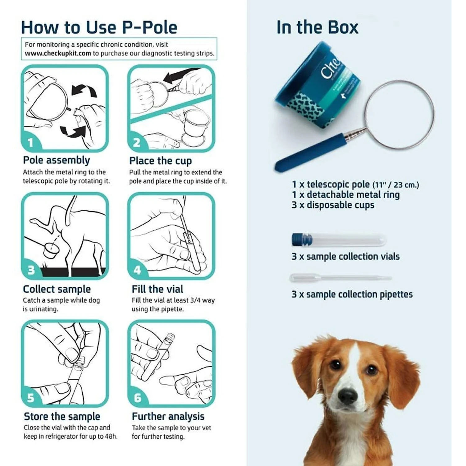 CheckUp P-Pole Telescopic Pole, Cups, Pipettes & Vials Dog Urine Collection Pack 6 CheckUp P-Pole Telescopic Pole, Cups, Pipettes & Vials Dog Urine Collection Pack - Image 4