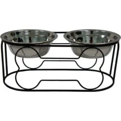 YML Wrought Iron Stand Dog & Cat Feeder Bowl, Stainless Steel
