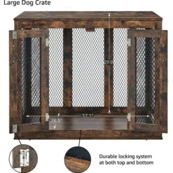 Unipaws Furniture Style Dog Crate With Tray, Rustic Brown -Dog Supplies 361899 PT2. AC SS1800 V1649959894