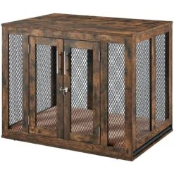 Unipaws Furniture Style Dog Crate With Tray, Rustic Brown -Dog Supplies 361899 PT3. AC SS1800 V1649962598