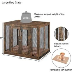 Unipaws Furniture Style Dog Crate With Tray, Rustic Brown -Dog Supplies 361899 PT4. AC SS1800 V1649962586