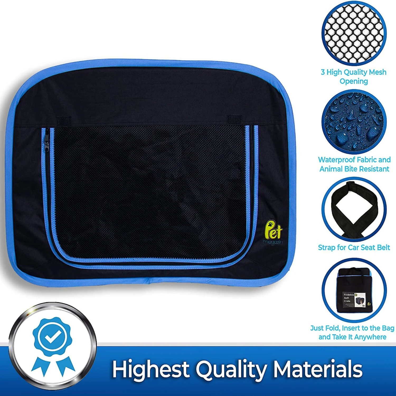 Pet Magasin Foldable Soft Dog Crate, Black & Blue 4 Pet Magasin Foldable Soft Dog Crate, Black & Blue - Image 2