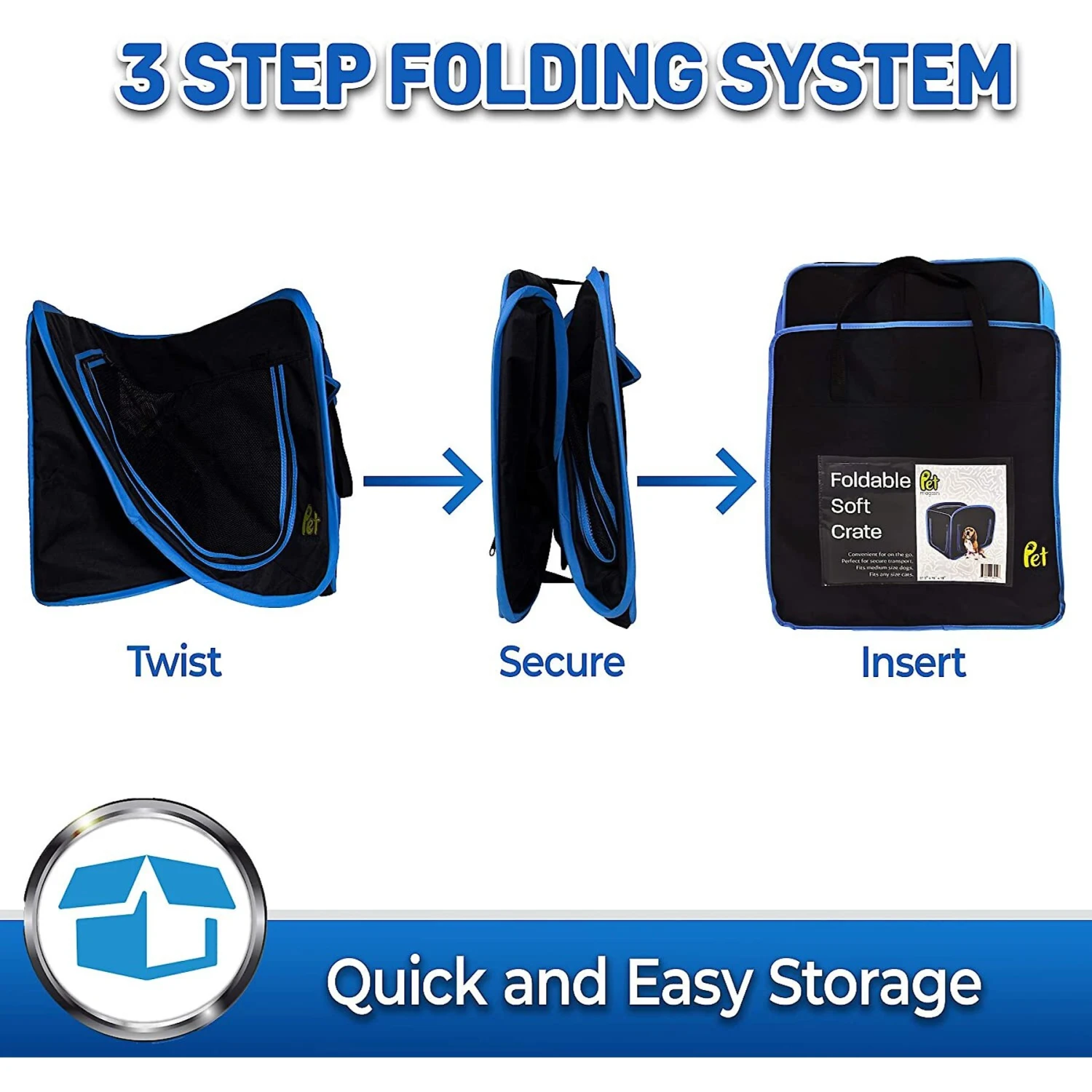 Pet Magasin Foldable Soft Dog Crate, Black & Blue 5 Pet Magasin Foldable Soft Dog Crate, Black & Blue - Image 3