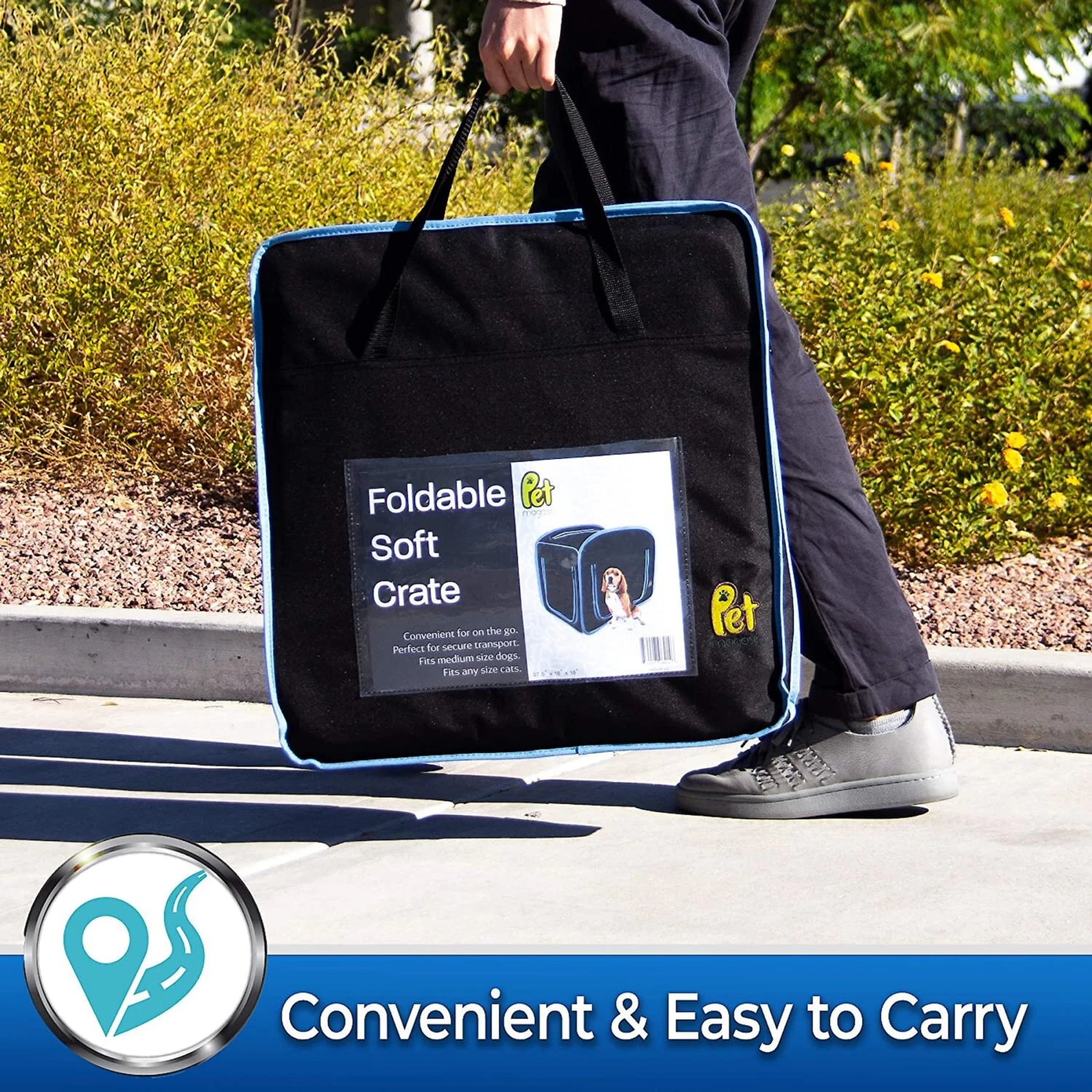 Pet Magasin Foldable Soft Dog Crate, Black & Blue 6 Pet Magasin Foldable Soft Dog Crate, Black & Blue - Image 4