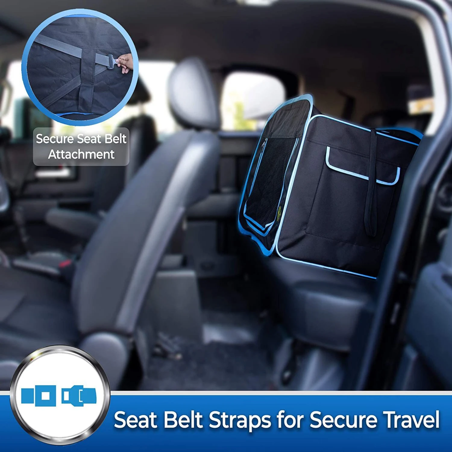 Pet Magasin Foldable Soft Dog Crate, Black & Blue 8 Pet Magasin Foldable Soft Dog Crate, Black & Blue - Image 6