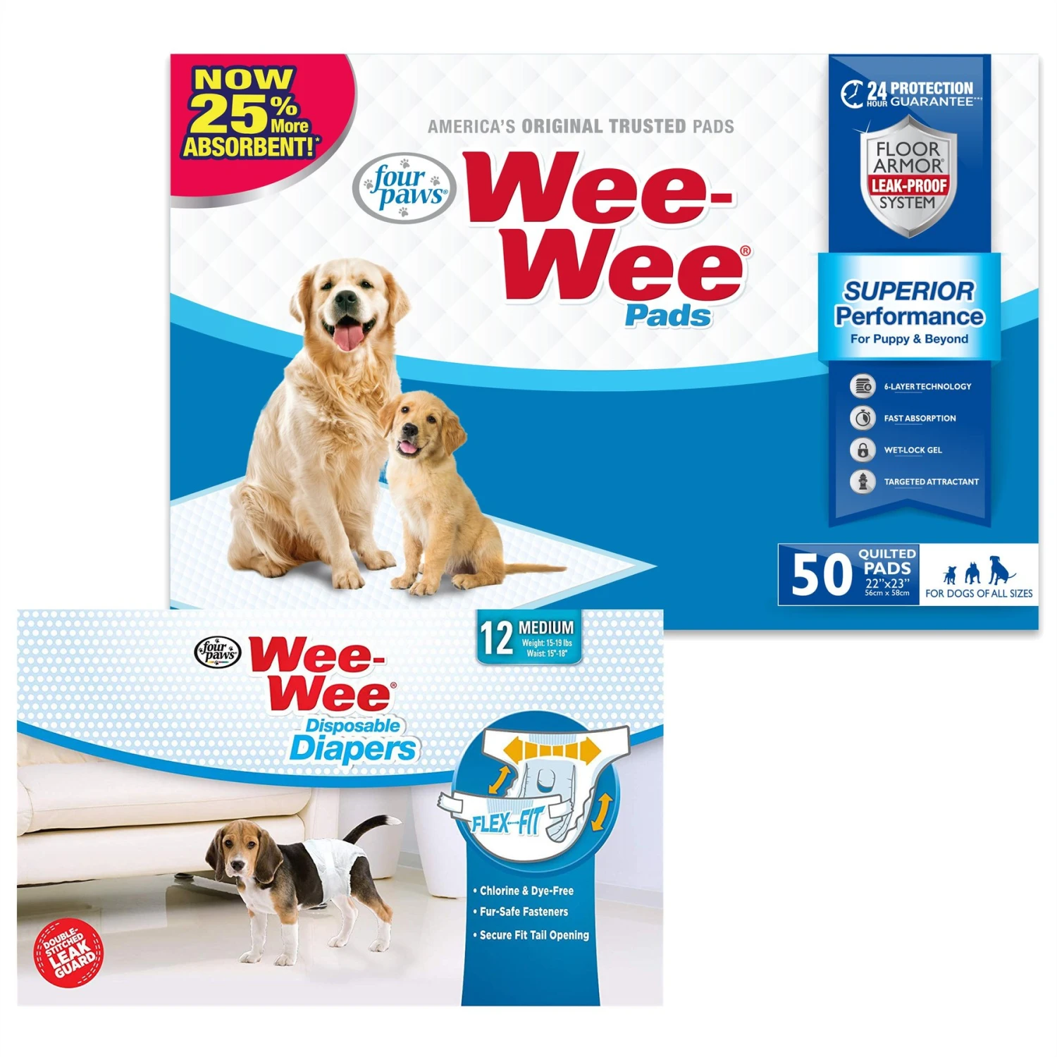 Four Paws Wee-Wee Disposable Dog Diapers & Four Paws Wee-Wee Superior Performance Dog Pee Pads 3 Four Paws Wee-Wee Disposable Dog Diapers & Four Paws Wee-Wee Superior Performance Dog Pee Pads