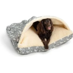 Snoozer Pet Products Rectangle Indoor & Outdoor Cozy Cave Dog & Cat Bed, Gray & White, Medium