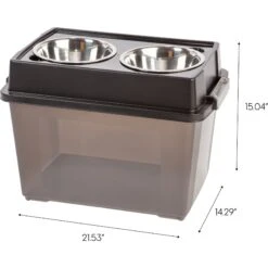 IRIS USA WeatherPro Airtight Elevated Pet Feeder With Food Storage Container & Bowls In Lid, Smoke/Black, 8-cup -Dog Supplies 65478 PT5. AC SS1800 V1461606815