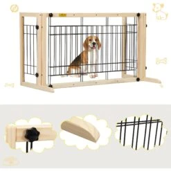 Coziwow 21-in Adjustable Extra Wide Freestanding Dog Gate, Natural Wood -Dog Supplies 665846 PT8. AC SS1800 V1668457949