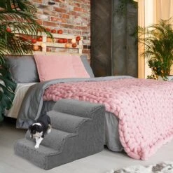 Precious Tails High Density Foam Scalloped Sherpa Top 4 Steps Dog & Cat Stair -Dog Supplies 674982 PT1. AC SS1800 V1665781784