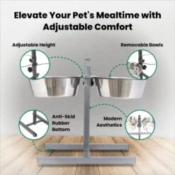 Iconic Pet Adjustable Stainless Steel Elevated Dog Bowl, H Design -Dog Supplies 701886 PT4. AC SS1800 V1668110955