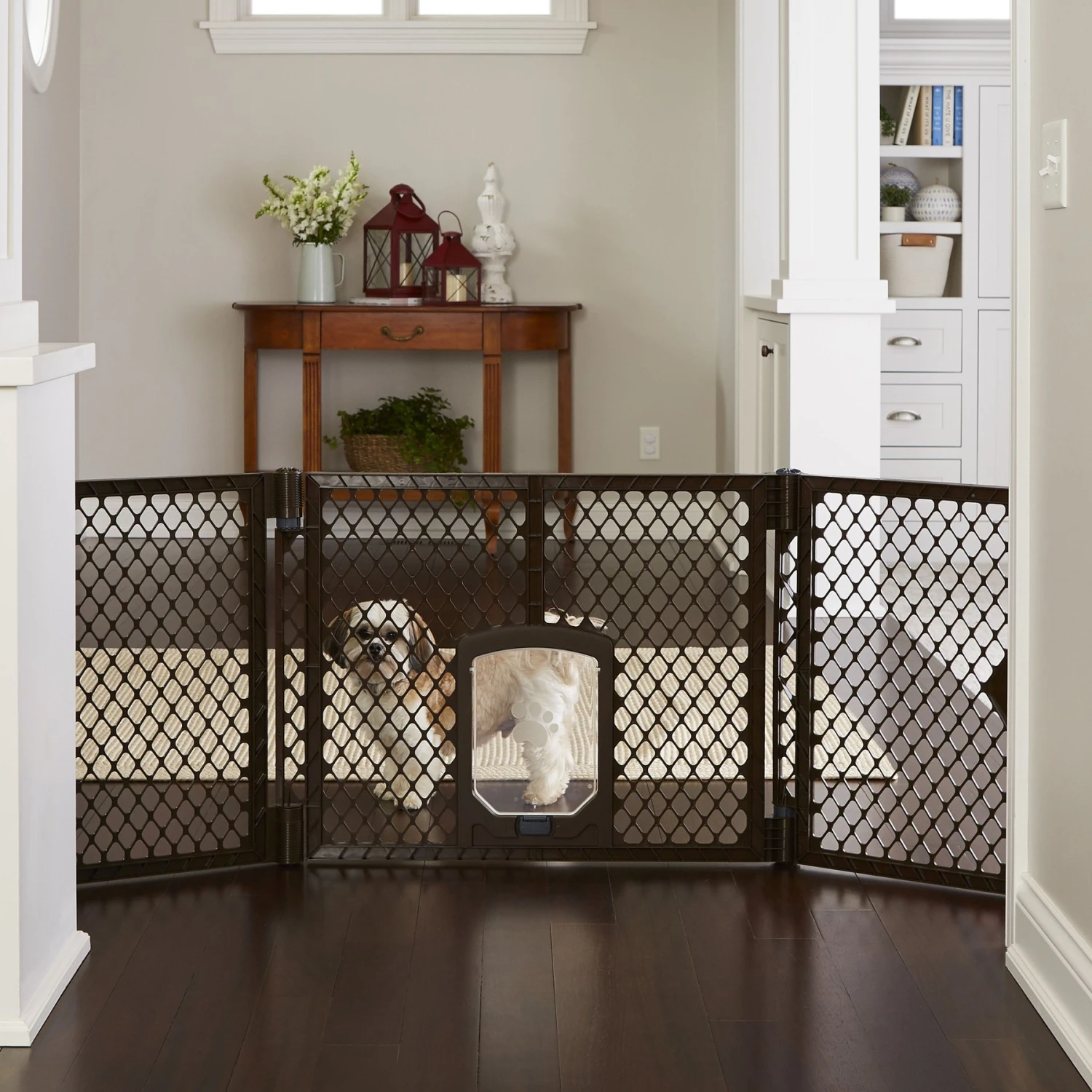 MyPet Extra Wide Cat & Dog Gate With Pet Door, Brown 6 MyPet Extra Wide Cat & Dog Gate With Pet Door, Brown - Image 4