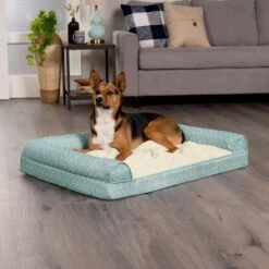FurHaven Plush Fur & Diamond Print Nest-Top Cooling Gel Sofa Cat & Dog Bed -Dog Supplies 768886 PT2. AC SS1800 V1688736719