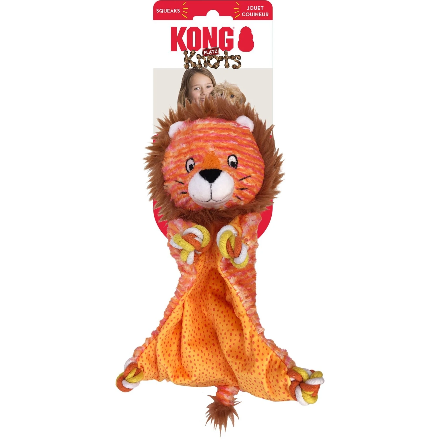 KONG Knots Flatz Lion Dog Toy, Yellow 5 KONG Knots Flatz Lion Dog Toy, Yellow - Image 3